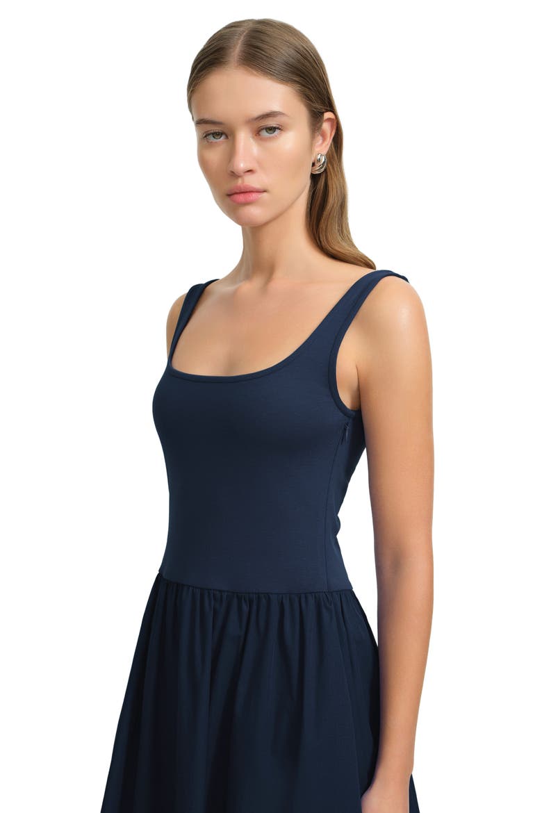 Clara Mixed Media Ponte & Cotton A-Line Dress, Alternate, color, DEEP INDIGO
