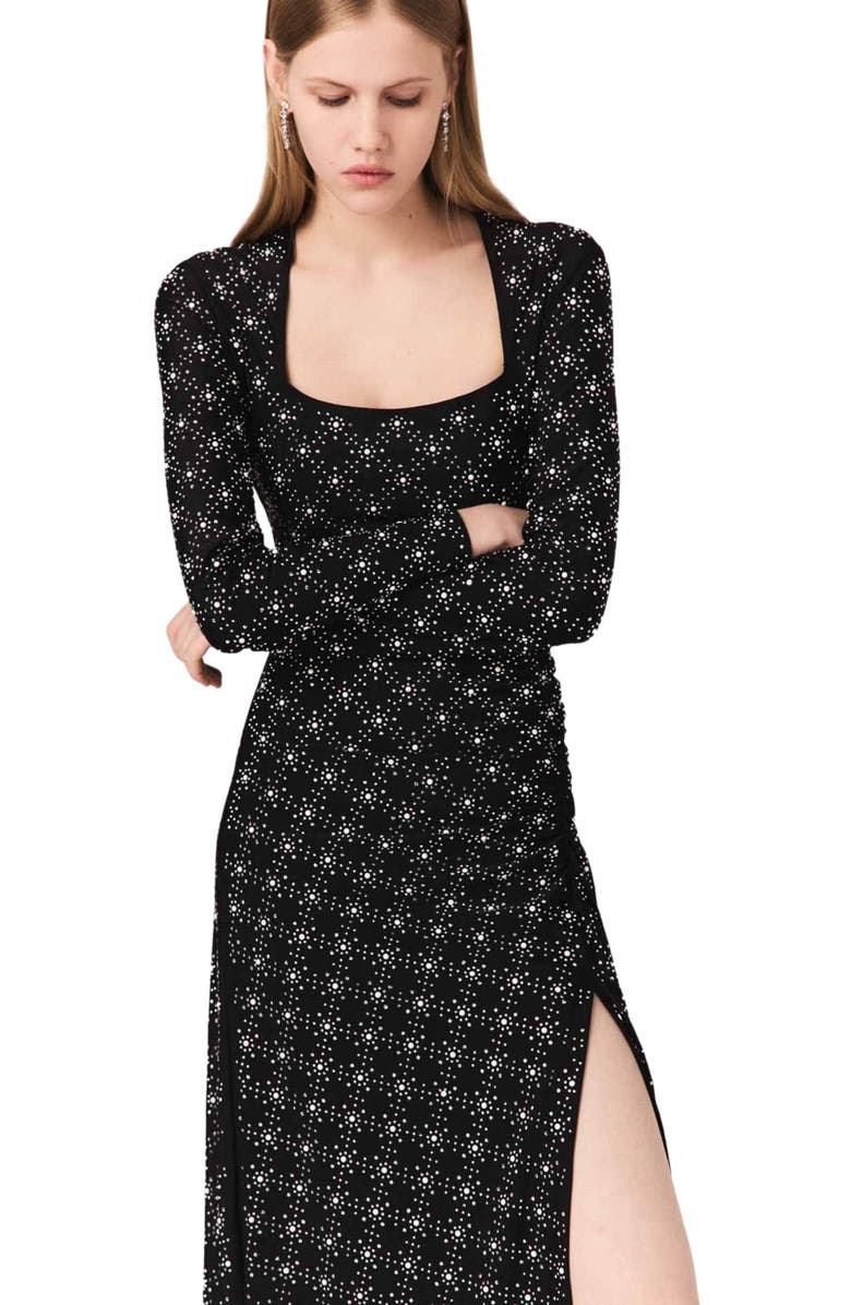 maje Beaded and rhinestone maxi dress, Alternate, color, Black