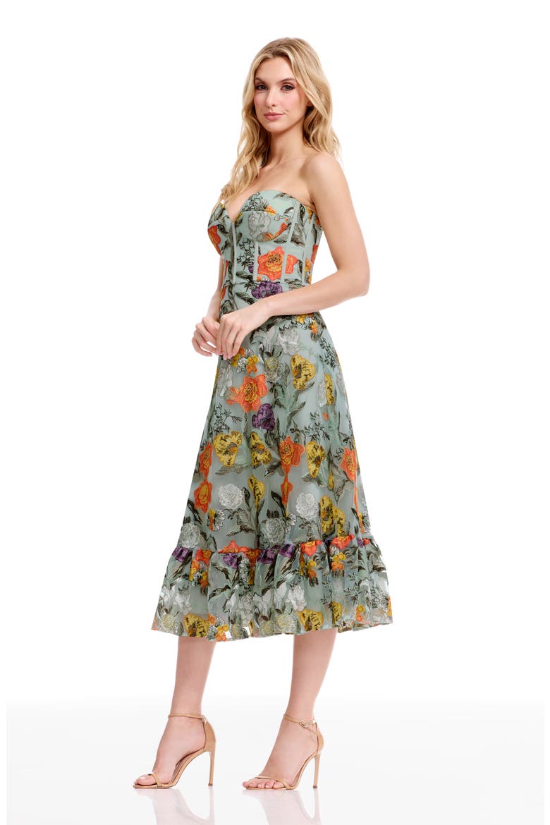 Carina Floral Embroidered Strapless Cocktail Dress, Alternate, color, SAGE MULTI