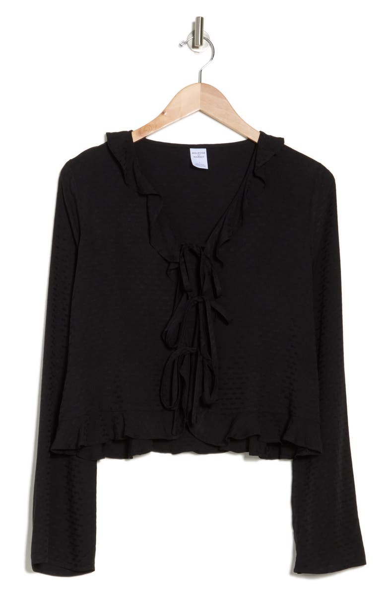 Melrose and Market Ruffle Front Tie Long Sleeve Top, Alternate, color, Black