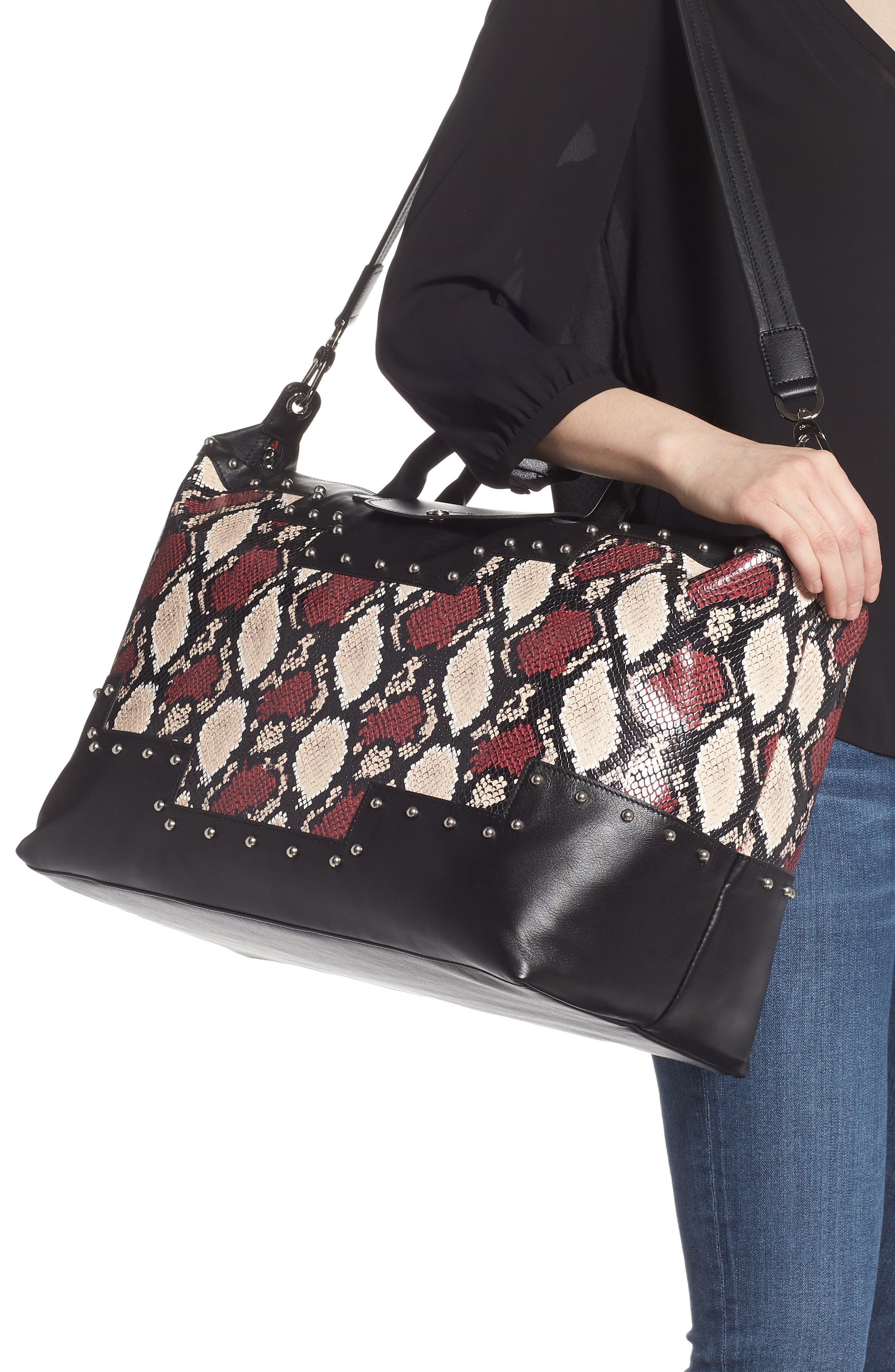 Longchamp Le Pliage Python Embossed Leather Satchel, Alternate, color, 