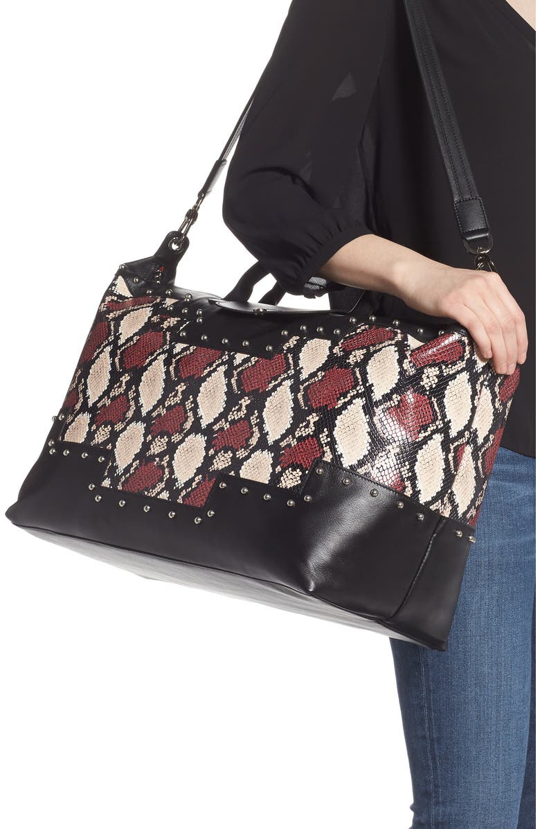 Longchamp Le Pliage Python Embossed Leather Satchel, Alternate, color,