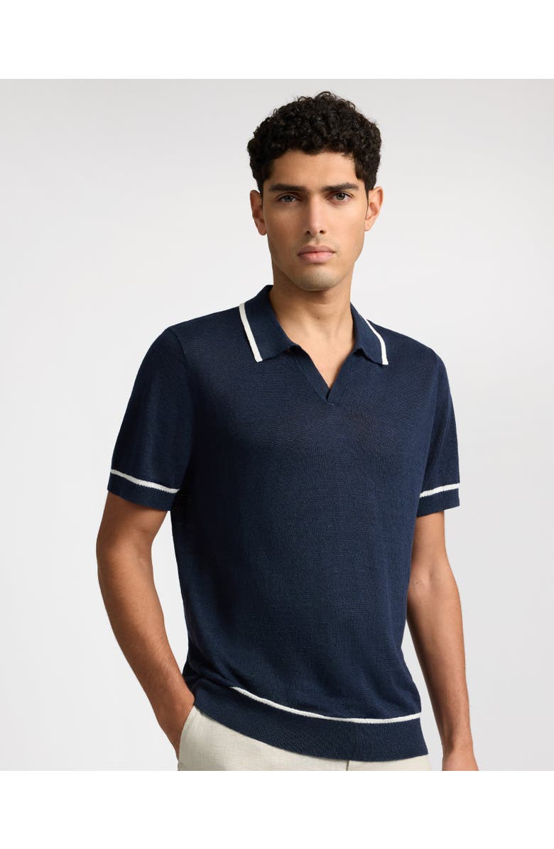 Onia Linen Johnny Collar Polo Sweater, Main, color, Midnight