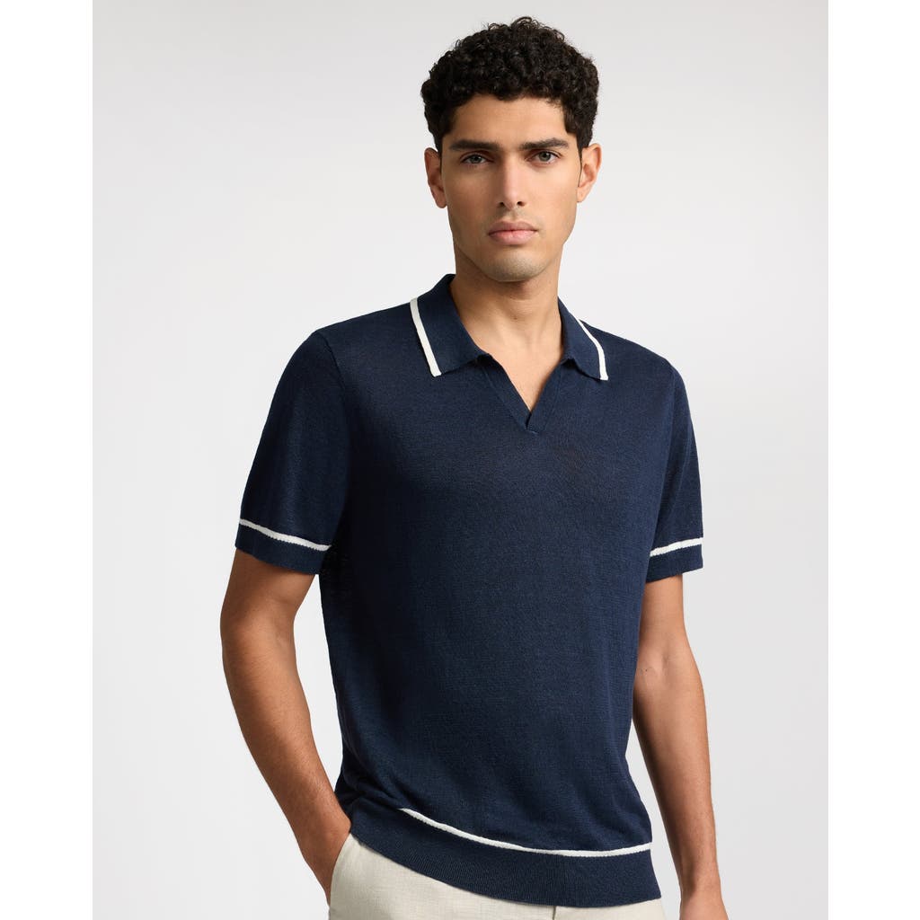 Onia Linen Johnny Collar Polo Sweater In Blue