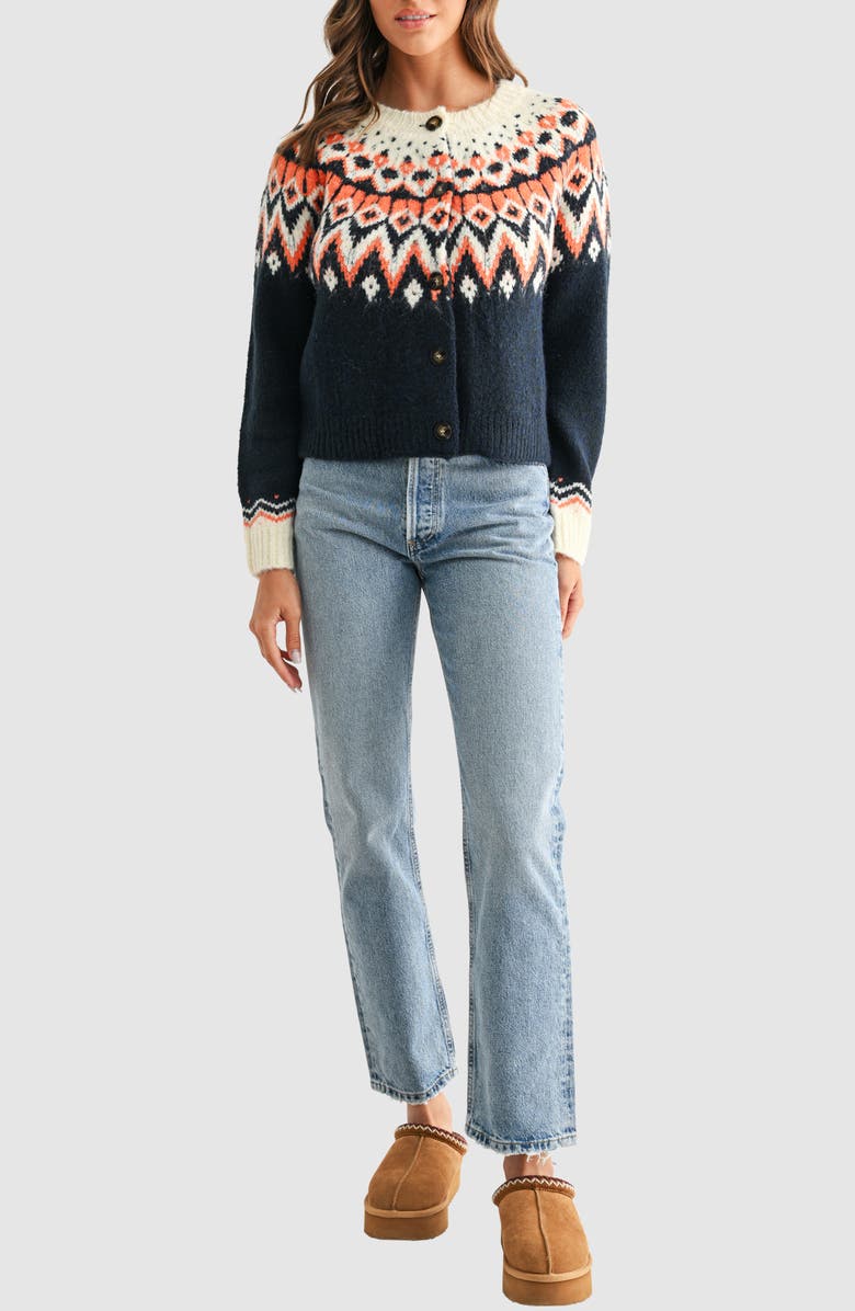 All in Favor Fair Isle Cardigan, Alternate, color, Navy Cream