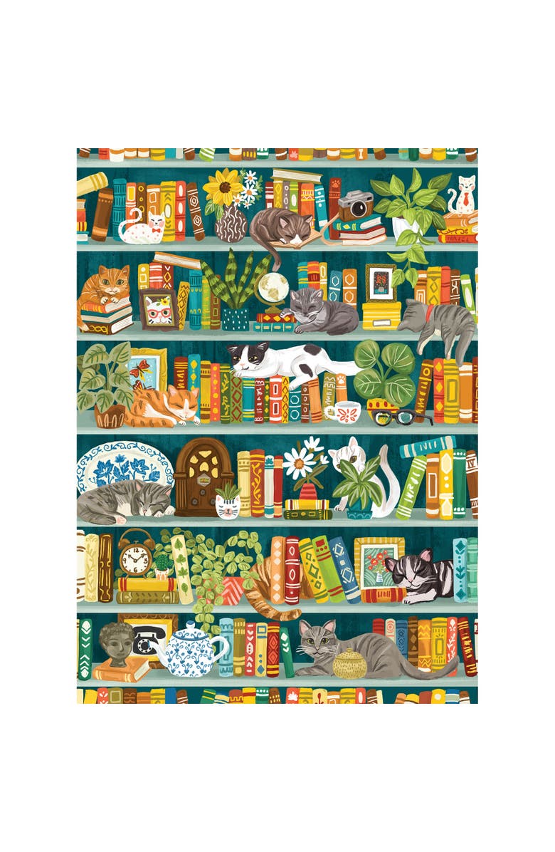 Cobble Hill 1000 Piece Puzzle The Purrfect Bookshelf Reference Poster, Alternate, color, Multicolored