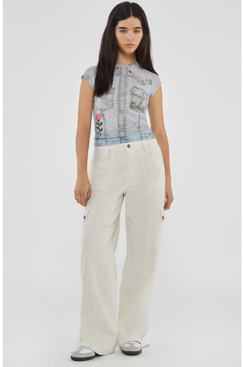 Studded Denim Trompe l'Oeil Mesh Graphic T-Shirt, Alternate, color, GO PRINTED DENIM EMBROIDERY