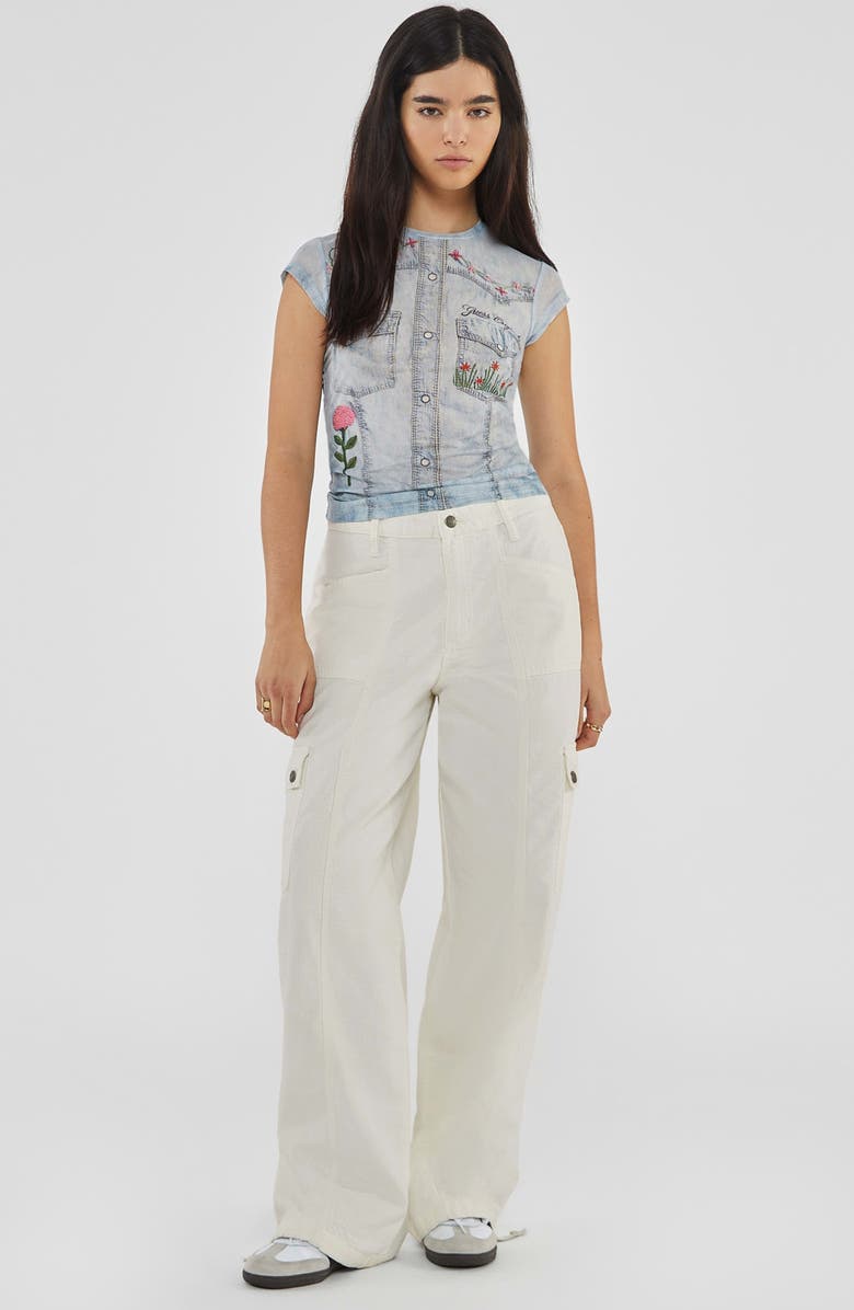 GUESS Studded Denim Trompe l'Oeil Mesh Graphic T-Shirt, Alternate, color, 