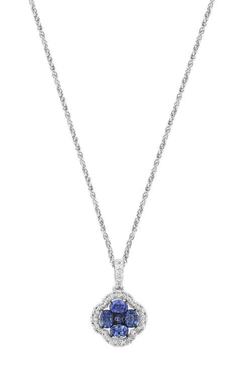 Sterling Silver Blue & White Sapphire Quatrefoil Pendant Necklace