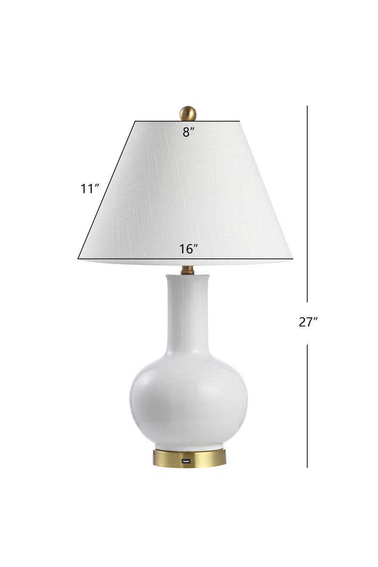 Han 27" Ceramic/Iron Contemporary USB Charging LED Table Lamp, White/Brass Gold, Alternate, color, White/Brass Gold
