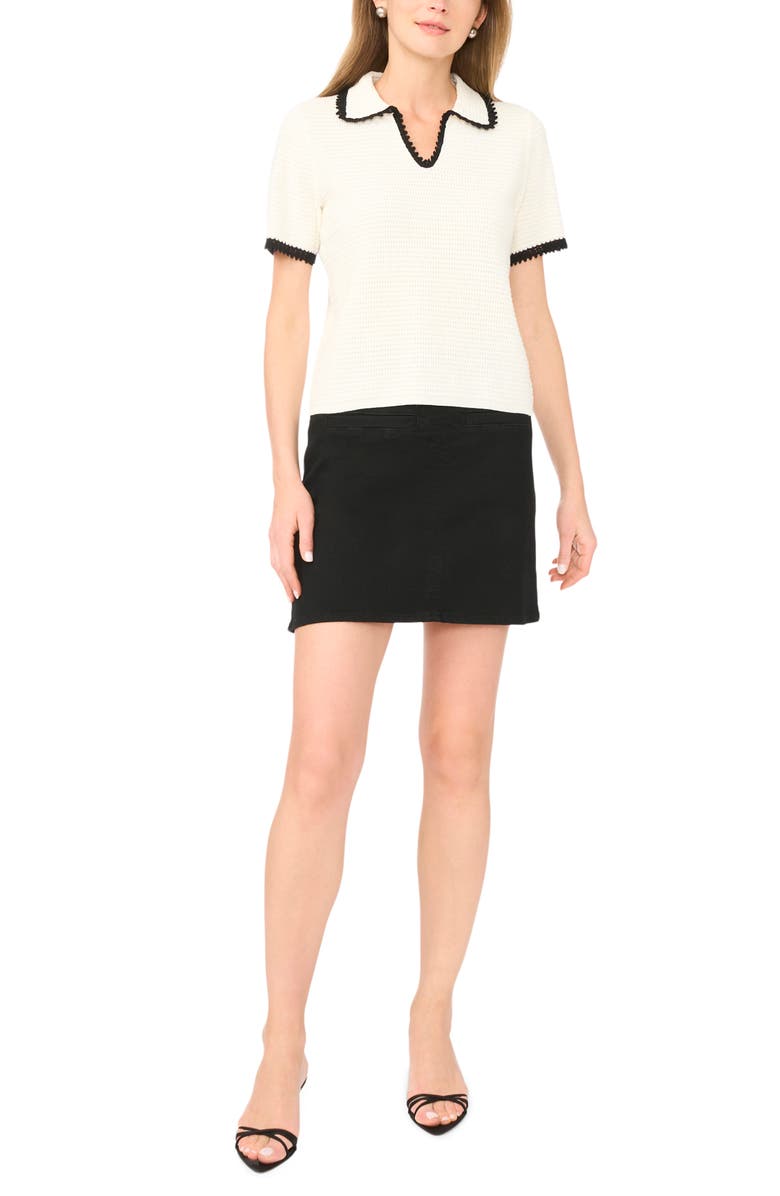 Parker Tipped Short Sleeve Cotton Sweater, Alternate, color, Antique White