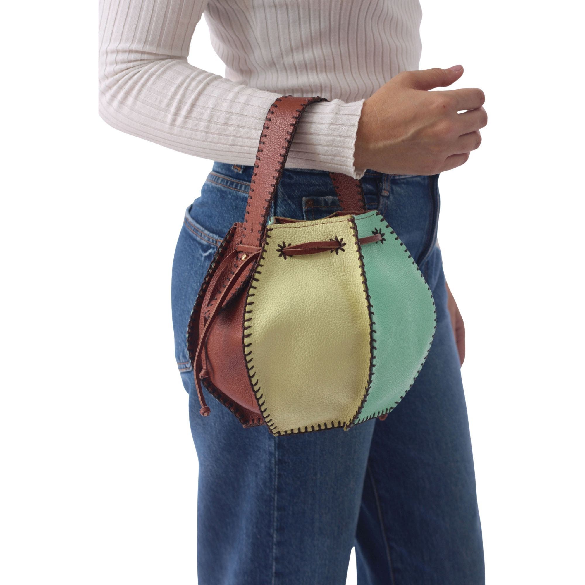 Tall Bucket Leather Bag, Alternate, color, Lemon Lime