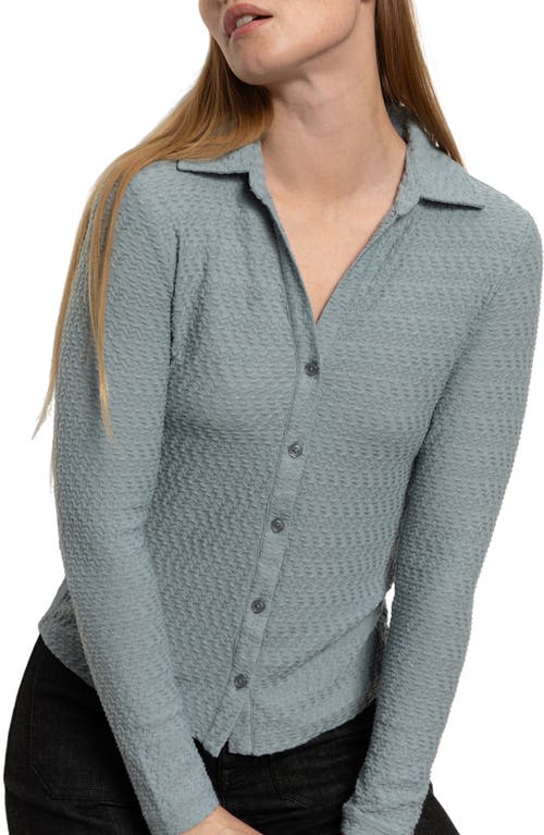 Sanctuary Dreamgirl Textured Knit Button-up Shirt In Gray