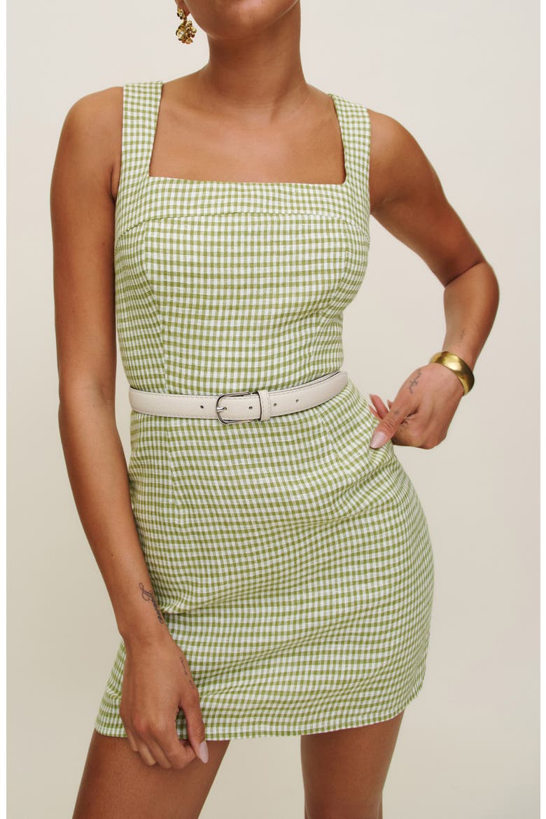 Celosia Sleeveless Check Linen Minidress, Alternate, color, AVOCADO CHECK