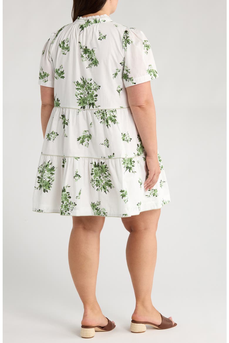 Ria Floral Candace Cotton Tiered Dress, Alternate, color, WHITE/ SAGE/ EMERALD