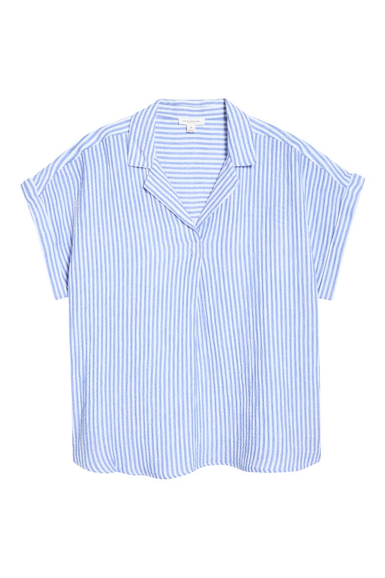 Arin Stripe Short Sleeve Cotton Button-Up Shirt, Alternate, color, BLUE HARBOR