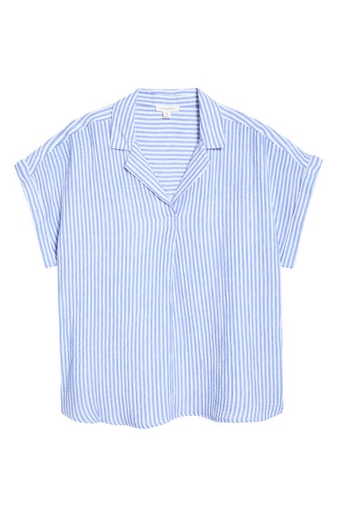 Arin Stripe Short Sleeve Cotton Button-Up Shirt (Plus)