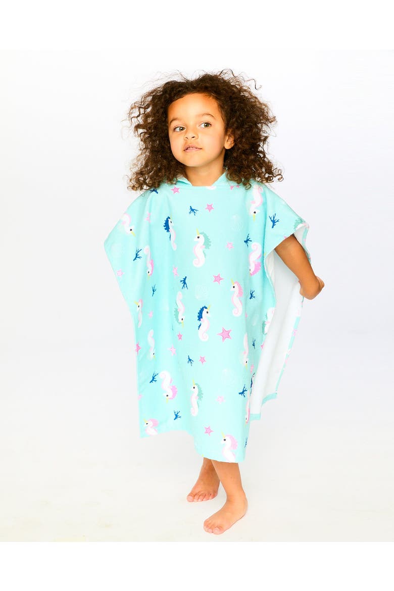 Hooded Seahorse Beach Towel, Alternate, color, Blue Seahorse Print