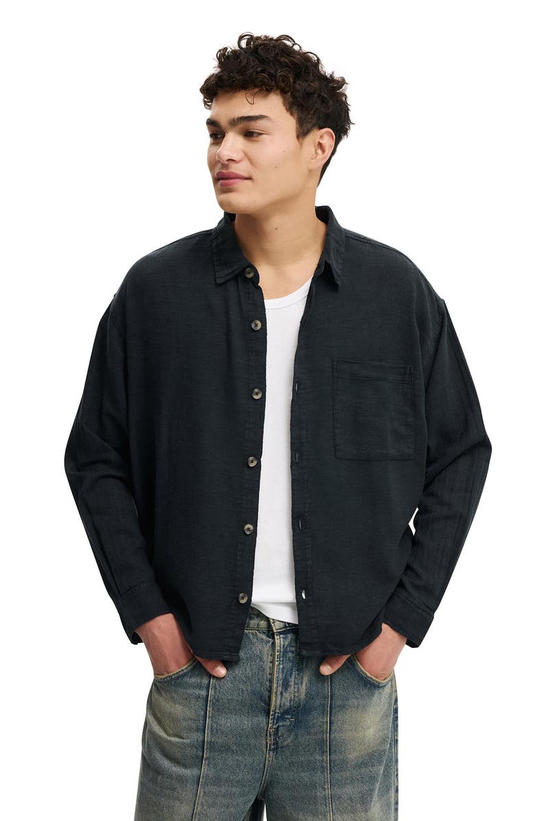 Cotton On Men's Washed Long Sleeve Shirt, Main, color, Washed Black