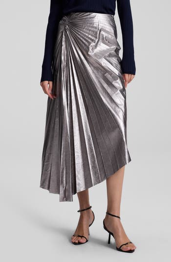 A.l.c . Tracy Asymmetric Hem Faux Leather Skirt In Smoky Silver