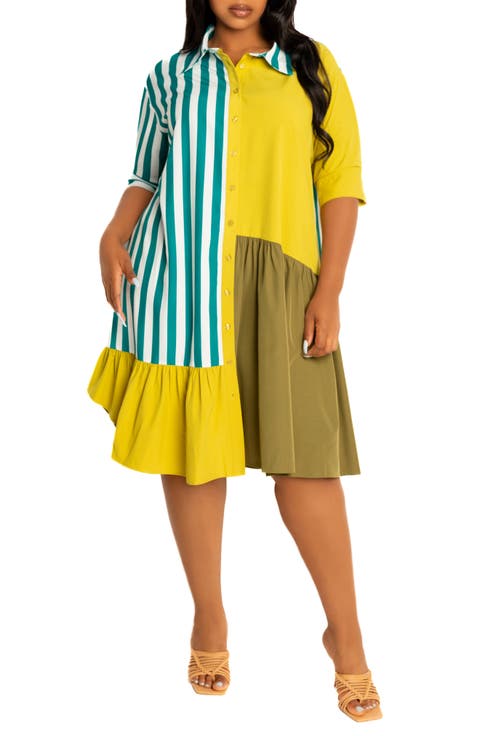 Mixed Print Shirtdress (Plus)