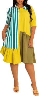 BUXOM COUTURE Mixed Print Shirtdress