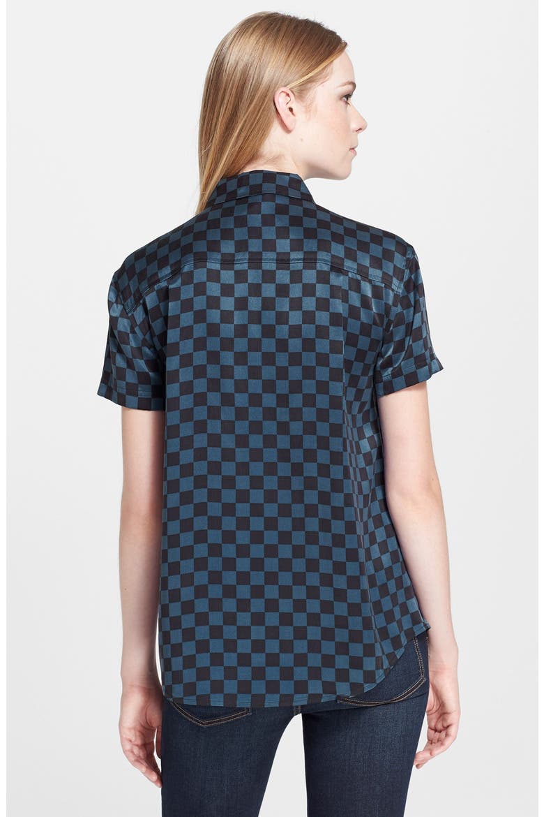 Ruffle Trim Silk Shirt, Alternate, color, BLACK MULTI