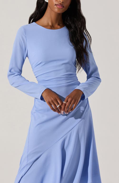Astr The Label Long Sleeve Asymmetric Hem Midi Dress In Blue