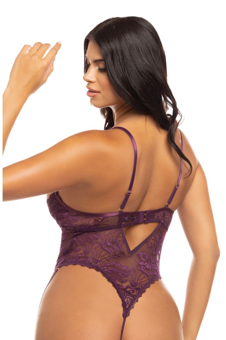 Elayne Lace Open Cup Underwire Teddy with Garter Straps, Alternate, color, POTENT PURPLE