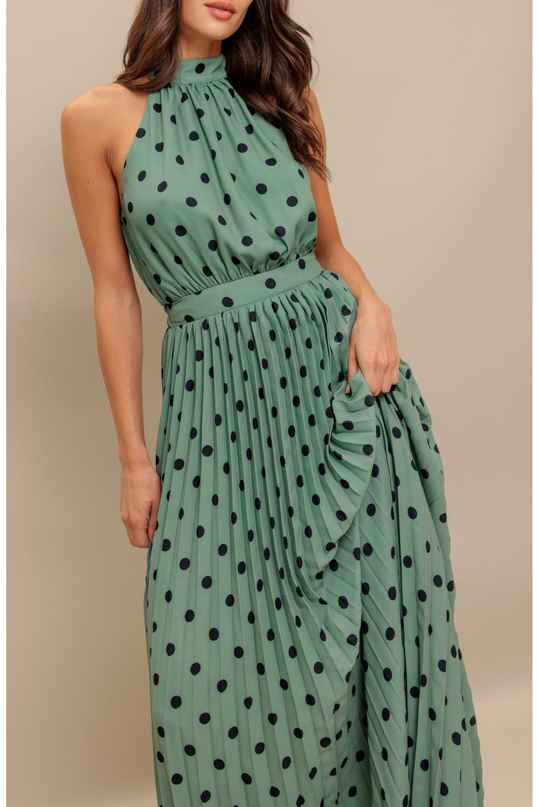 Polka Dot Halter Maxi Dress, Alternate, color, DARK SAGE