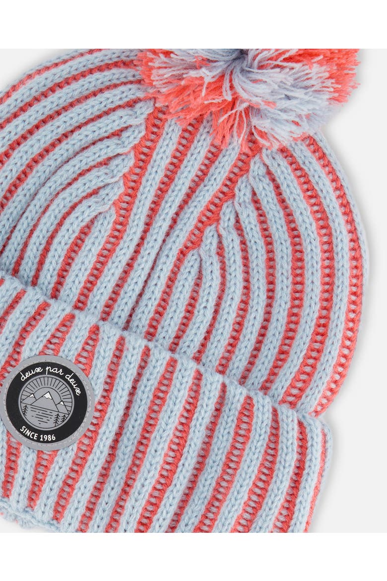 Girl's Knit Hat Air Blue And Coral, Alternate, color, Blue And Coral Stripes