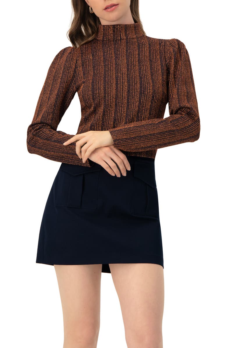 IVONNE High Neck Long Sleeve Top, Main, color, Brown