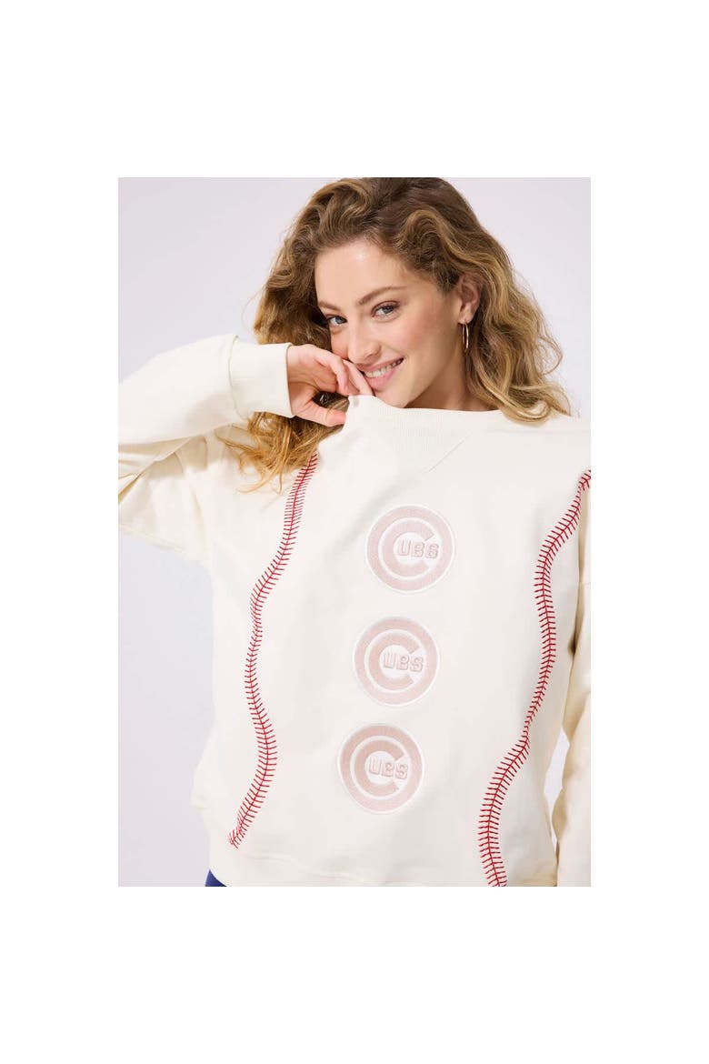 Women's Terez  Cream Chicago Cubs Baseball Stitch Pullover Sweatshirt, Alternate, color, Cream