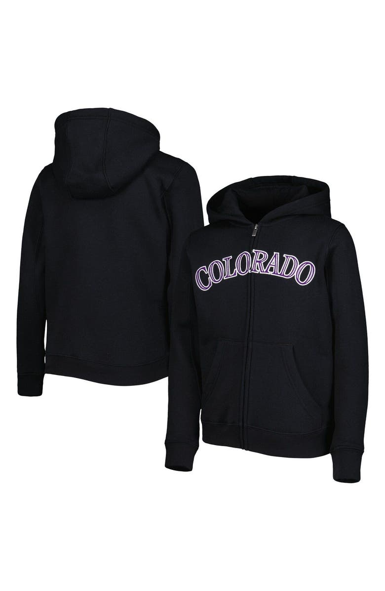 Outerstuff Youth Black Colorado Rockies Wordmark Full-Zip Fleece Hoodie, Main, color,