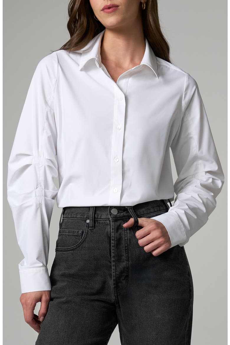 Pleated Sleeve Button-Up Shirt, Main, color, WHITE