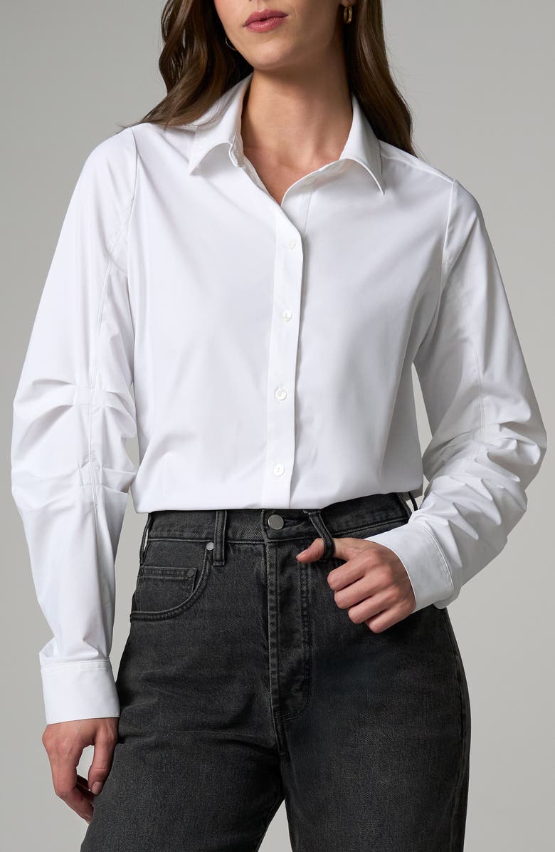 Liverpool Pleated Sleeve Button-Up Shirt, Main, color, White