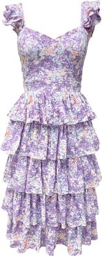 Dress the Population Kristen Floral Ruffle Tier Midi Dress