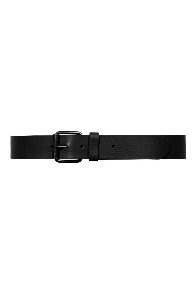 Script Leather Belt, Main, color, BLACK / BLACK