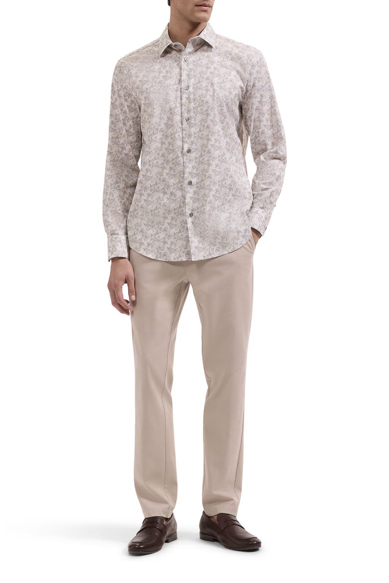 Julian Shaped Fit Leaf Print Stretch Button-Up Shirt, Alternate, color, LIMESTONE