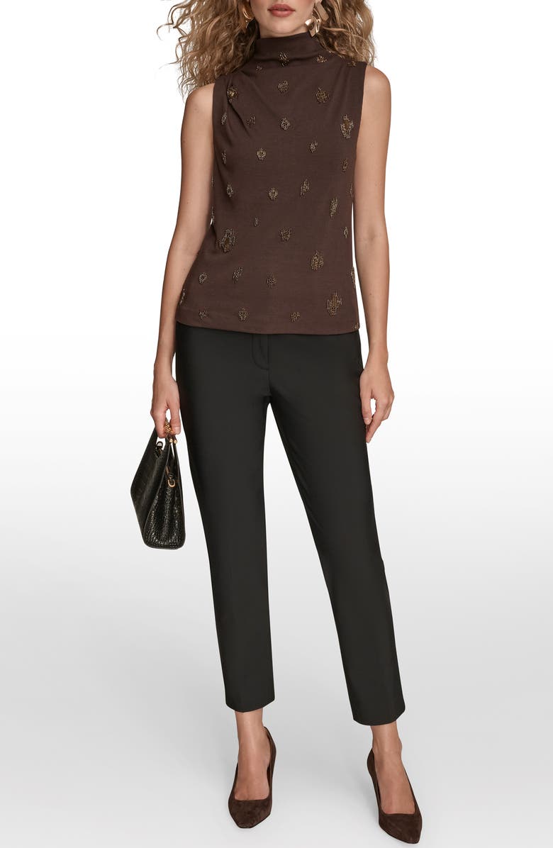 Donna Karan New York Embroidered Bead Sleeveless Funnel Neck Top, Alternate, color, Chocolate Plum