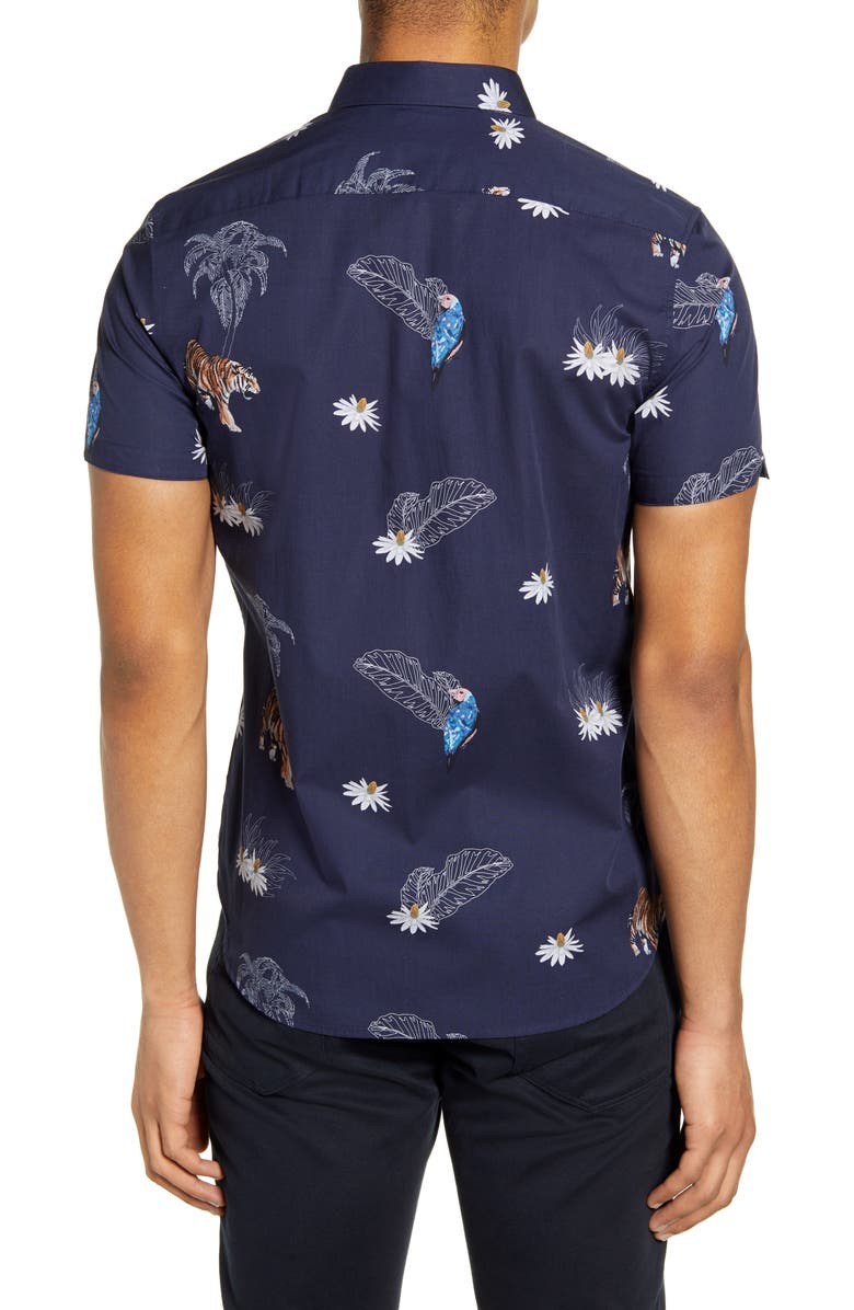 Ted Baker London Bold Animal Print Slim Fit Short Sleeve Button-Up Shirt, Alternate, color, 