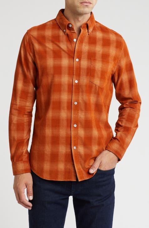 Ombré Check Corduroy Flannel Button-Up Shirt