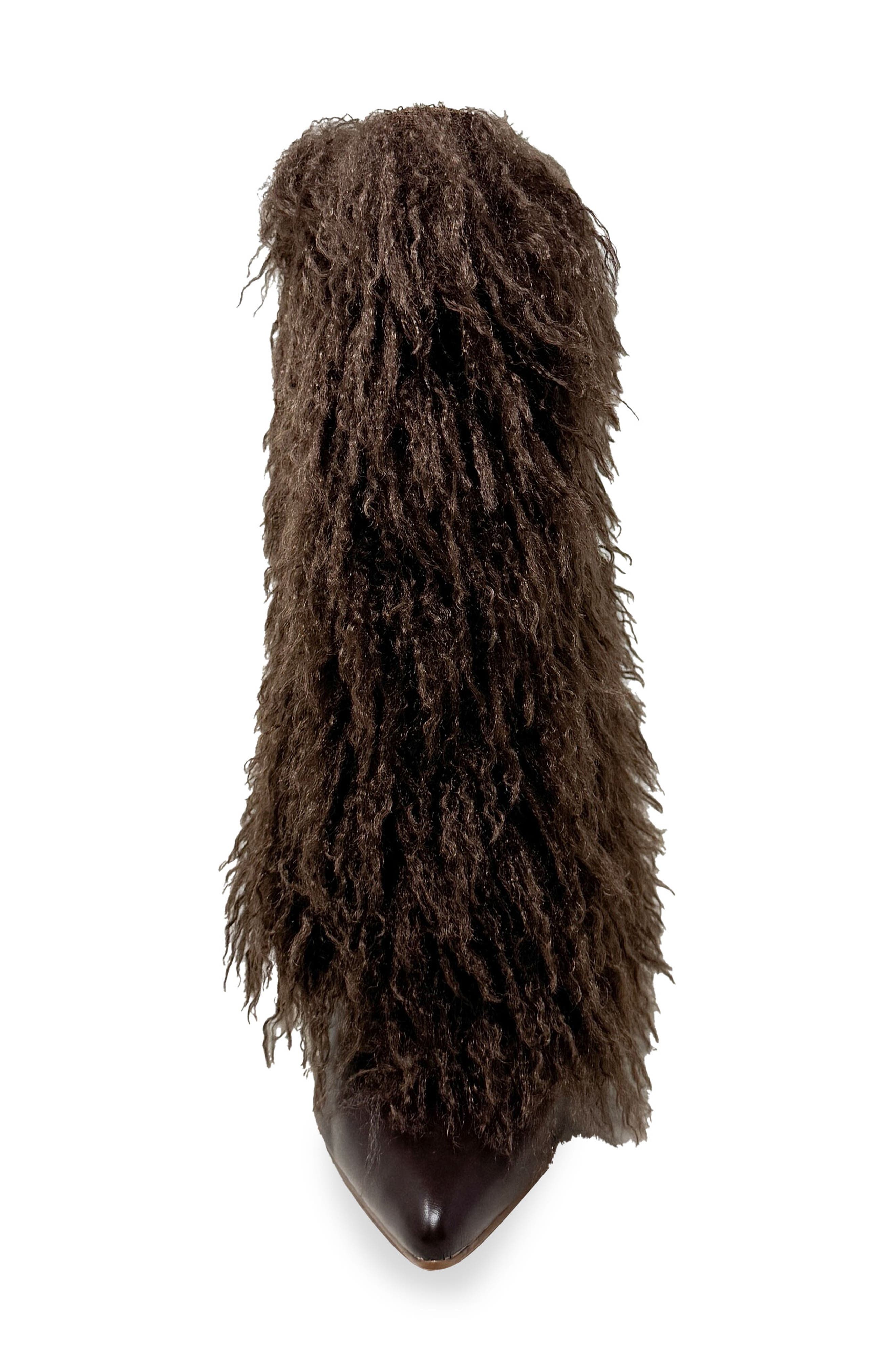 CHASE AND CHLOE Megham Faux Fur Wedge Heel Bootie, Alternate, color, Brown