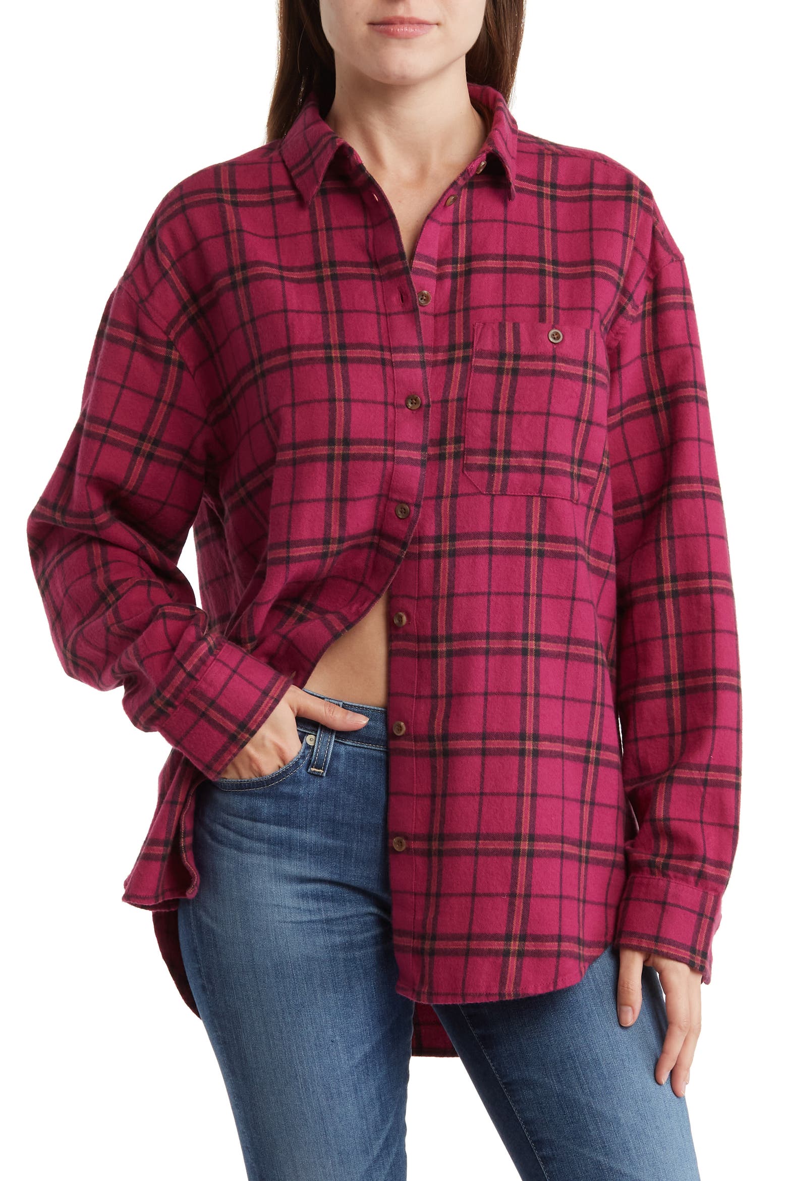 Button Factory Machine Abound Plaid Long Sleeve Button-Up Shirt (Women) | Nordstromrack