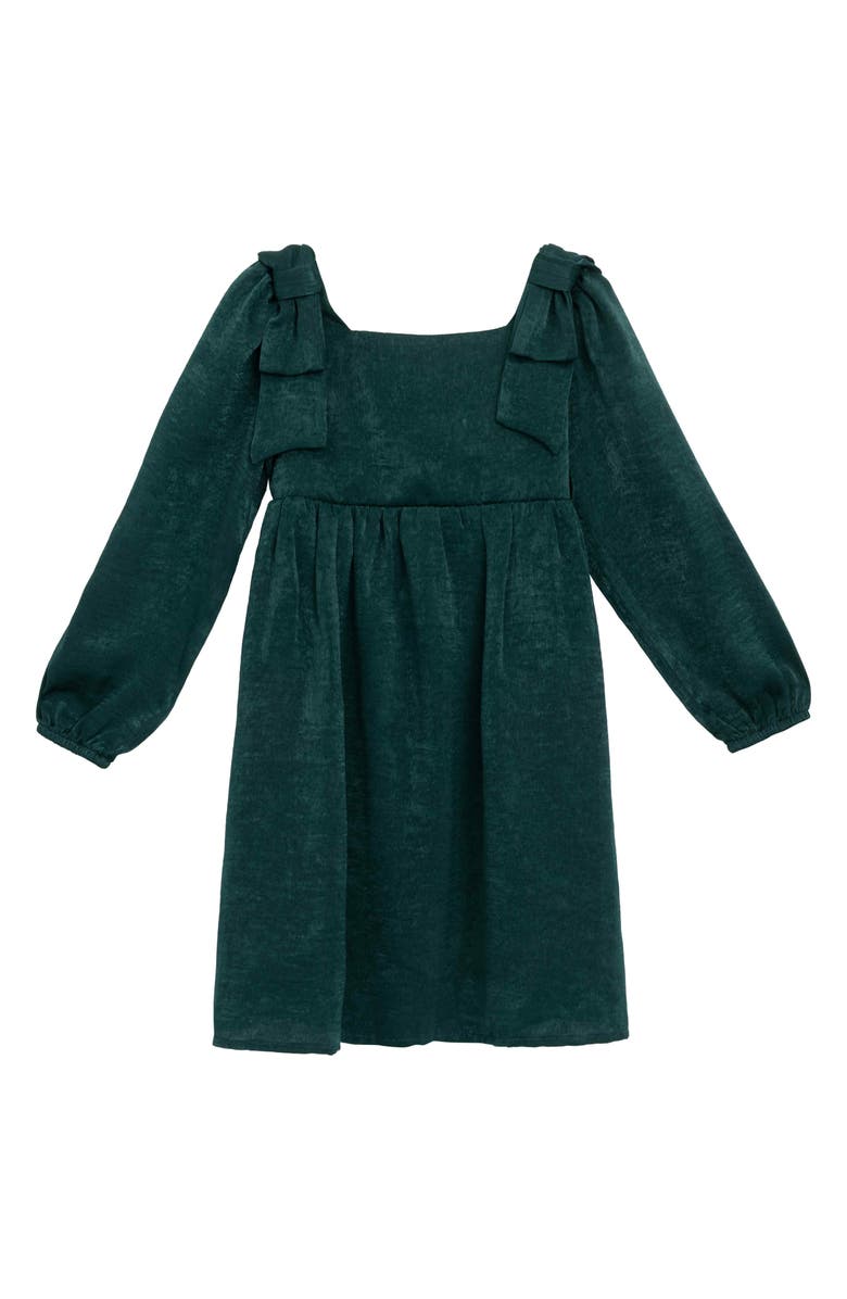 Speechless Kids' Bow Shoulder Satin Long Sleeve Dress, Main, color, Hunter