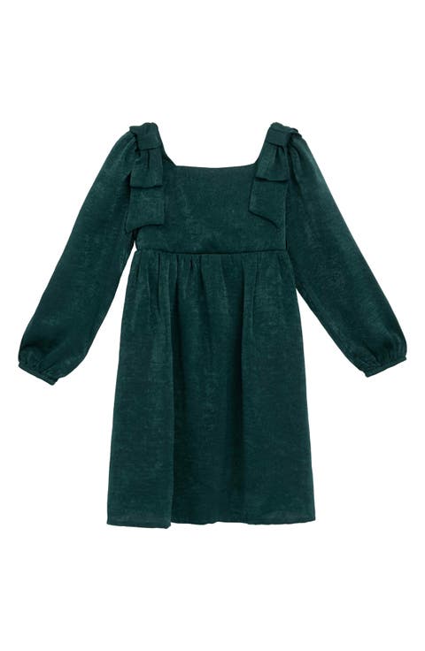 Kids' Bow Shoulder Satin Long Sleeve Dress (Little Kid)
