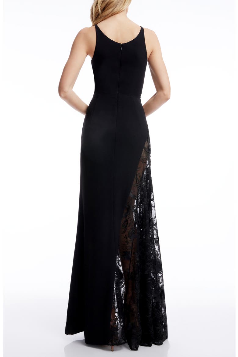 Gianna Lace Panel Crepe EveningGown, Alternate, color, BLACK