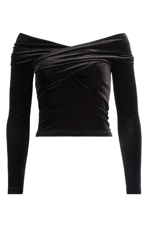Off the Shoulder Long Sleeve Velvet Top