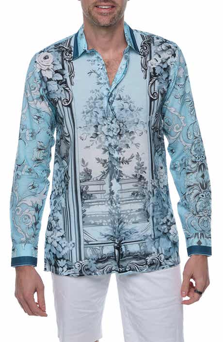RANEES Extra Trim Fit Print Linen & Cotton Button-Up Resort Shirt