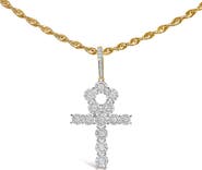 Haus of Brilliance Men's 10K Yellow Gold 1 3/4 Cttw Diamond Cluster Ankh Cross Pendant Necklace - 18" Inches